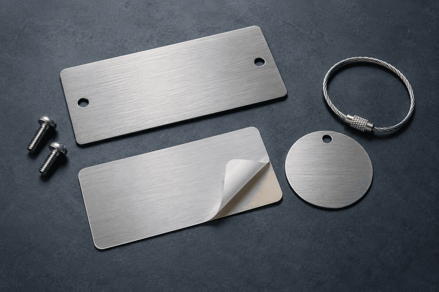 Illustrated blank plates with mounting holes, screws and adhesive backing