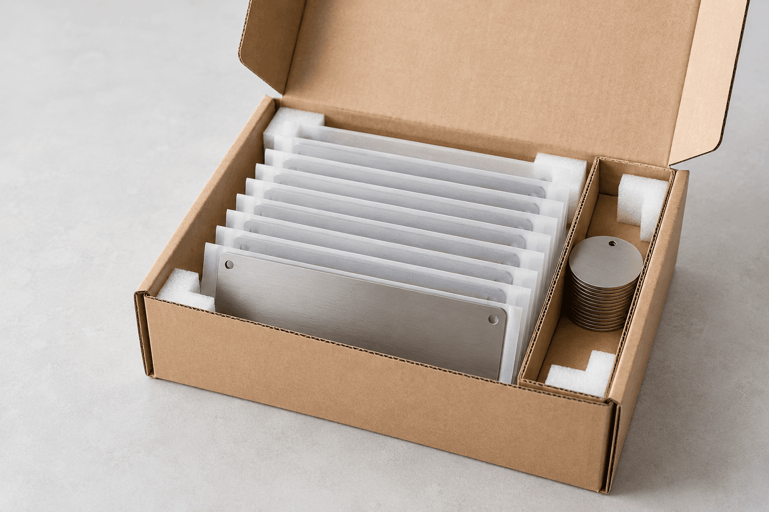 Concept packaging with separated metal plates and protective sleeves