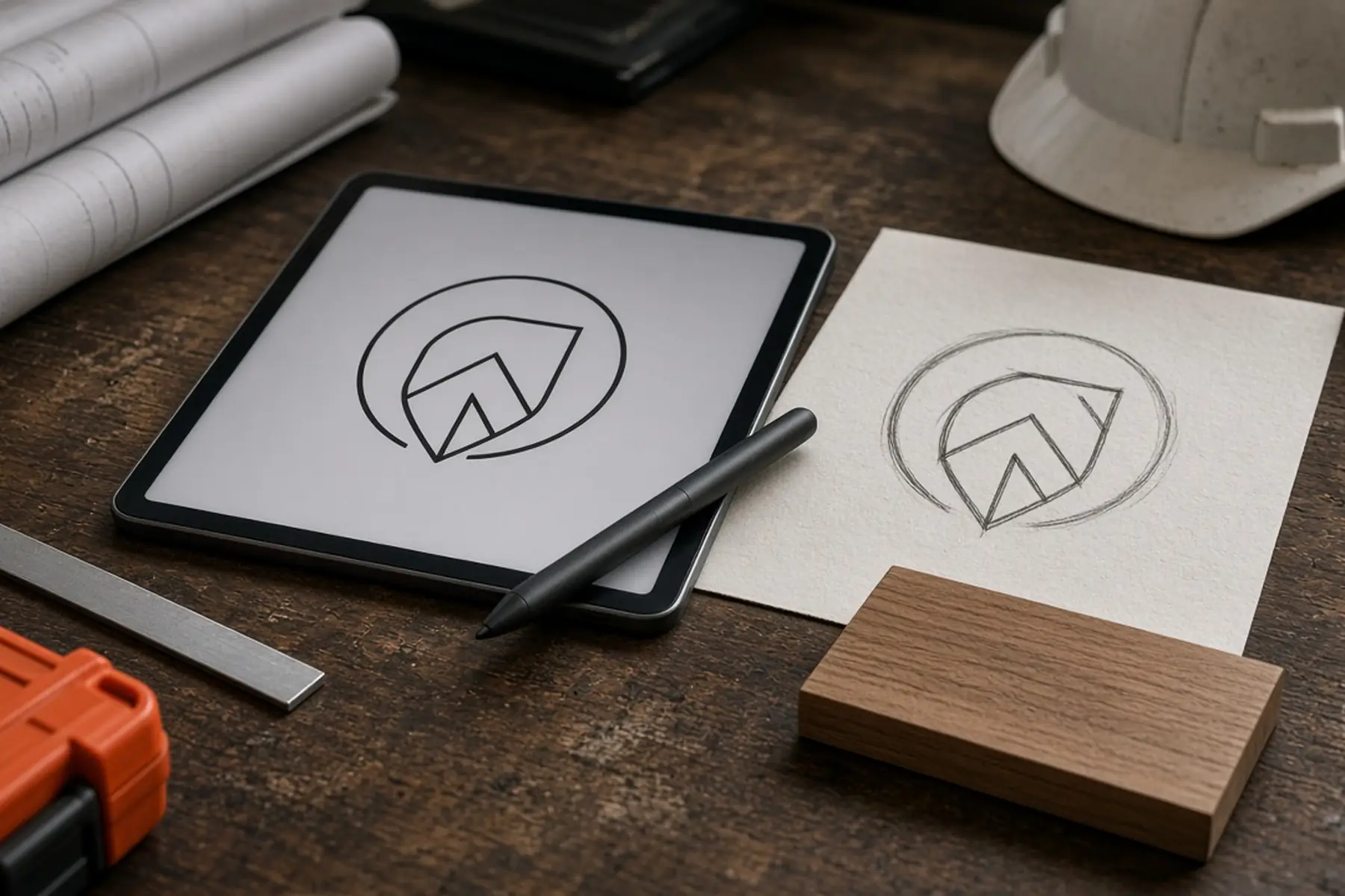 Artwork preparation concept: a simple emblem converted to clean outlines for a Project Completion Plaque