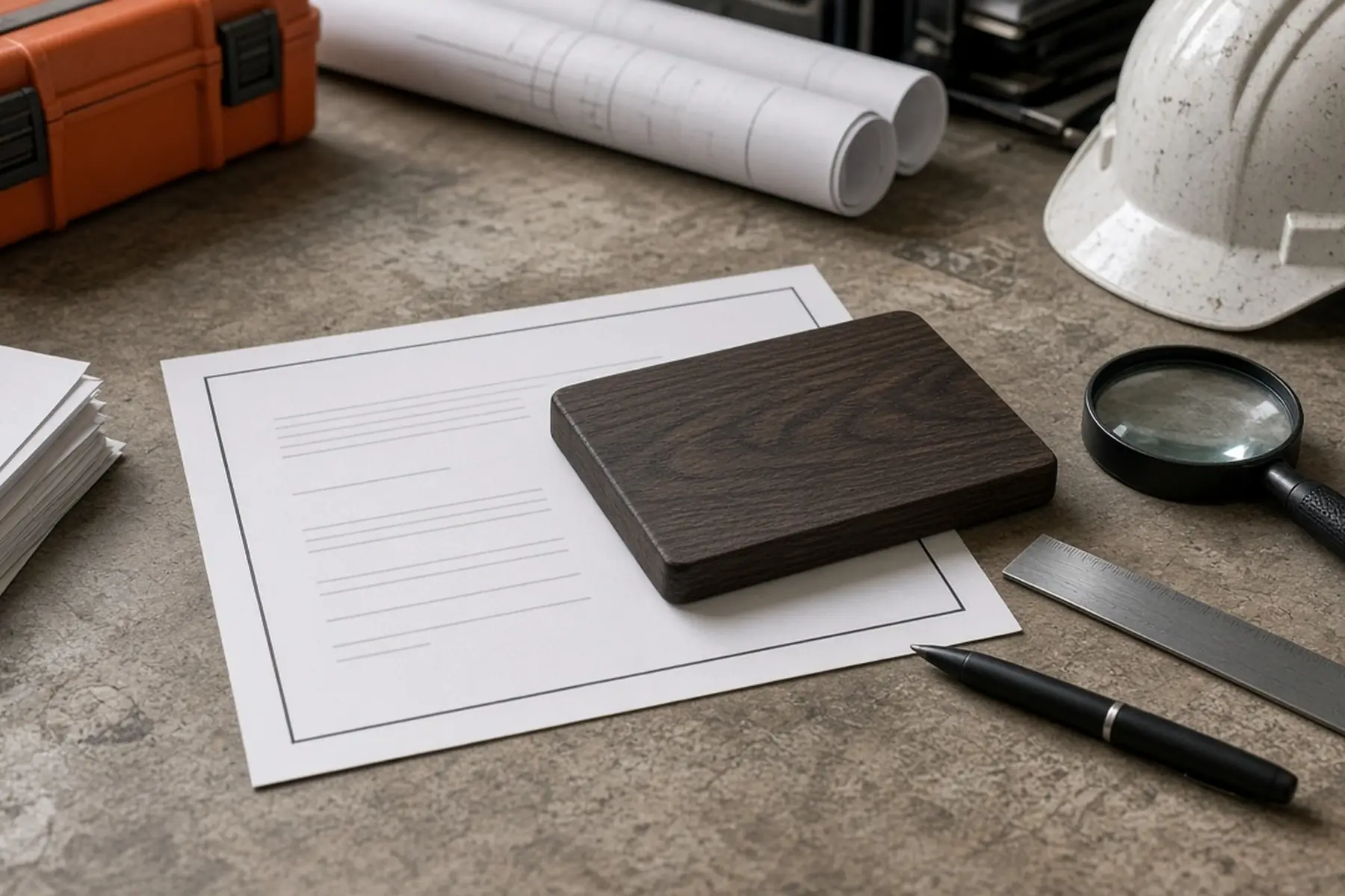 Proof review concept: a full-size layout checked against a blank Project Completion Plaque